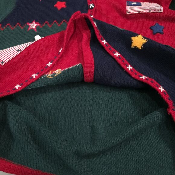 VTG Americana Christmas Sweater Cardigan XL Ugly Party USA 90s Wool Shoulder Pad - Picture 15 of 15